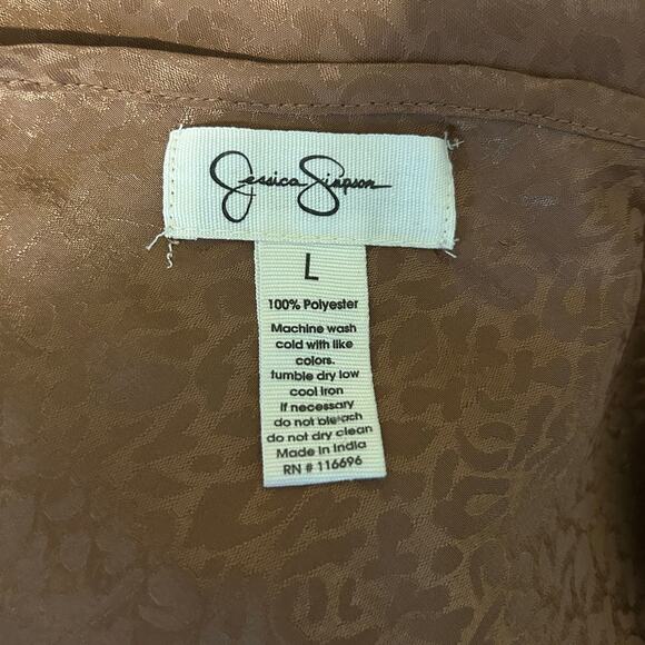Slip Dress SZ L Maxi Adj Straps Copper Brown Leopard Jessica Simpson Lounge Wear - Picture 8 of 9